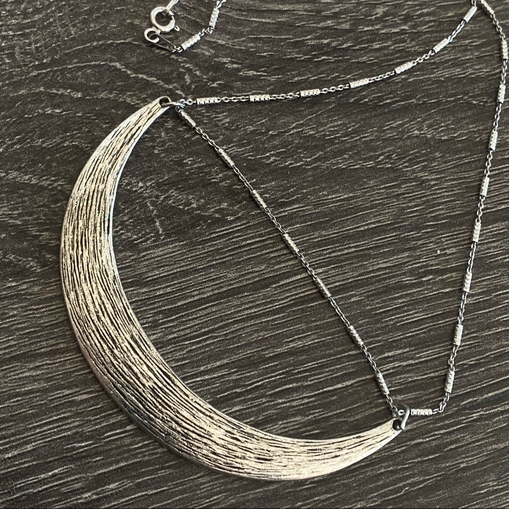 💝 Boho Large Crescent Moon Statement Necklace Silver Tone